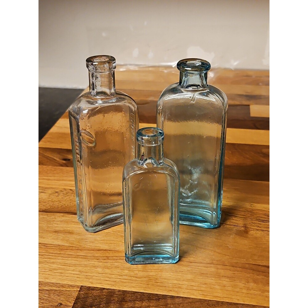 Set Of 3 Sec Gen 1900's Antique Three In One 3 in 1 Oil Co Blown Glass Bottles